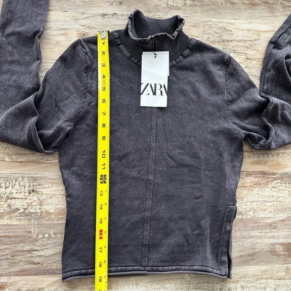 Zara Mock Neck Top Long Sleeve Hook Eye Closure SZ S Acid Wash Black Grunge NWT - Picture 8 of 9
